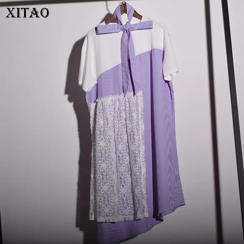 Женская кружевная платье средней длины в стиле пэчворк XITAO LJT2388 пуловер с круглым