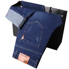 Джинсы мужские прямые в итальянском стиле, синиечерные облегающие эластичные джинсовые брюки в деловом стиле, подлинные джинсы для мужчин, веснаосень