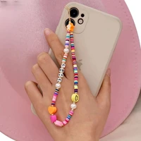 2021 new original mobile phone strap lanyard colorful smile pearl soft pottery rope for cell phone case hanging cord for women