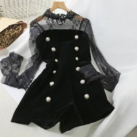 fashion elegant mesh lace tops tube suit double breasted slim camisole two piece woman spring autumn new romper sexy bodysuit