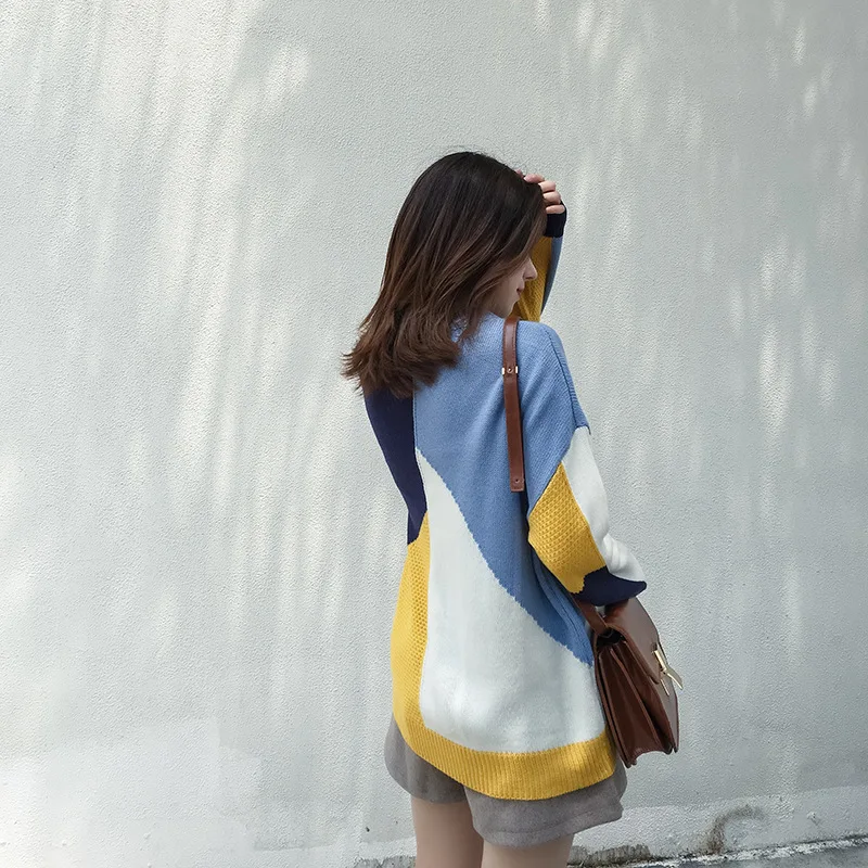 Женский свитер с длинным рукавом и круглым вырезом свободный в Корейском стиле