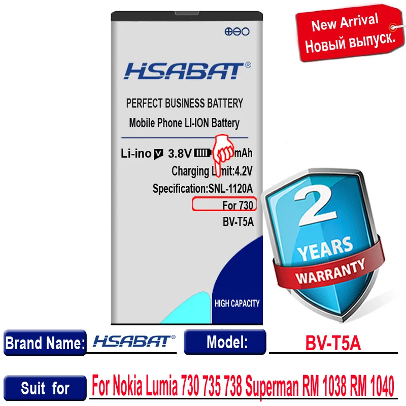 HSABAT 3550mAh BV-T5A BV T5A мобильный телефон Сменный аккумулятор для Nokia Lumia 730 735 738 RM 1038 1040