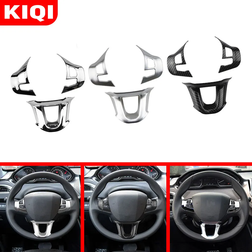

KIQI 3Pcs/Set Car Steering Wheel Buttons Panel Decoration Cover Trim Sticker for Peugeot 2008 2014 - 2019 Accessories