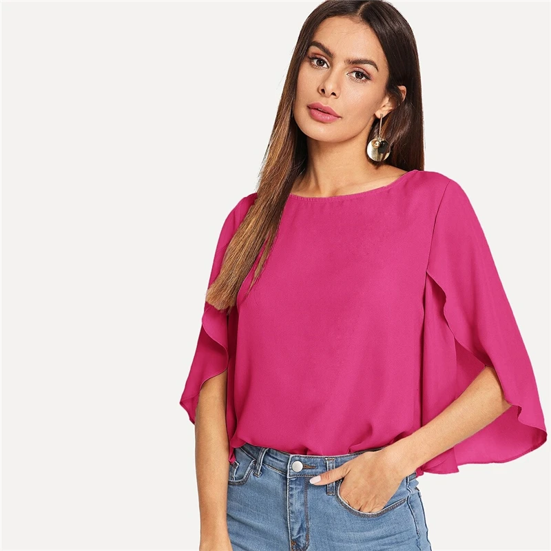 SHEIN Нарядная Одноцветная Блузка С Оригинальным Рукавом Элегантная Осенняя Блузка Для Офиса Современные Женские Топы