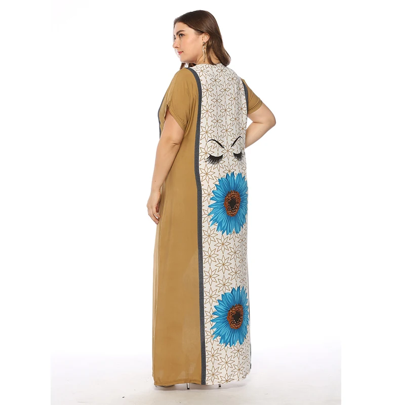 

2019 Latest Muslim Printed Dress Islamic Turkey Large Size Women's Dress Middle East Dubai Fashion Clothes Arab Bangladesh Oman