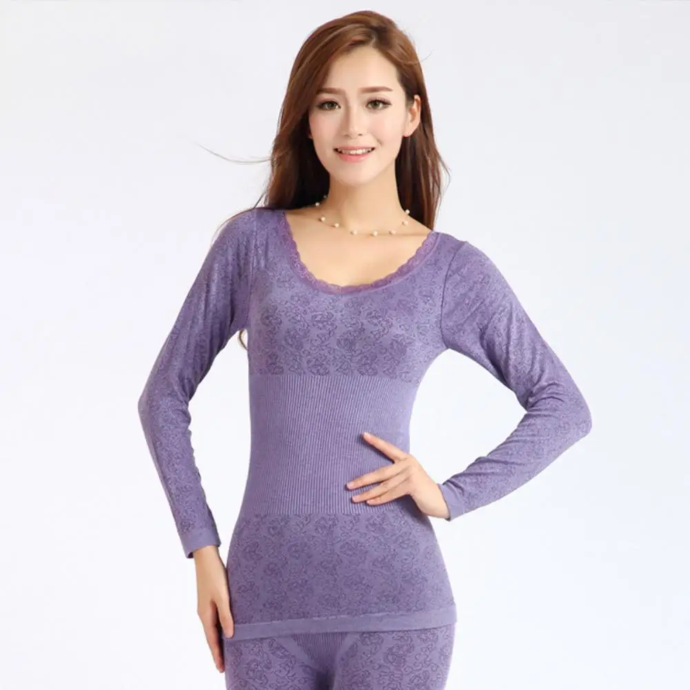 

Women Winter Thermal Underwear High Elasticity O-Neck Top Long Johns Pajama Set Long Sets For Women Warm Clothing