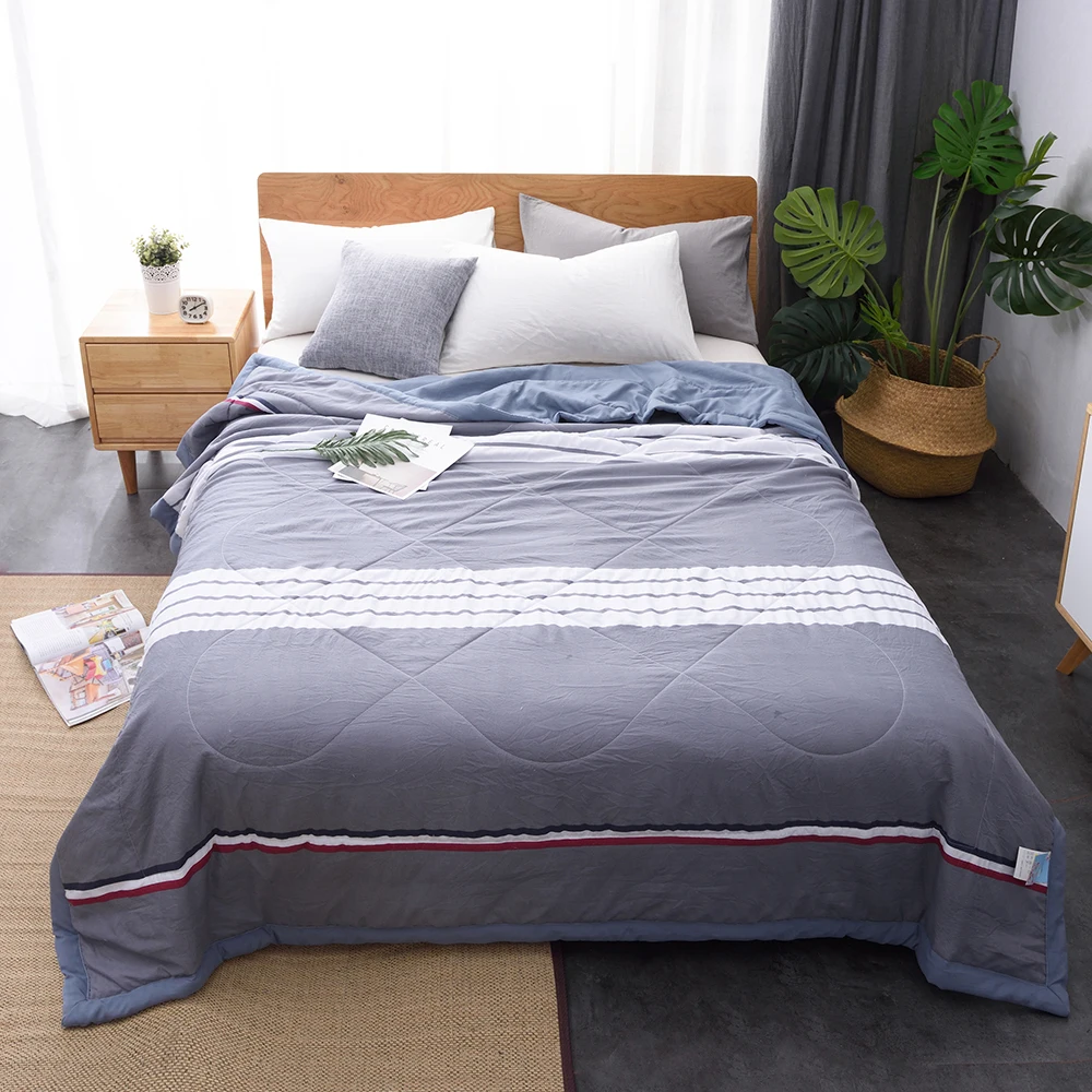 Летнее помытое хлопковое стеганое одеяло мягкое дышащее покрывало тонкое