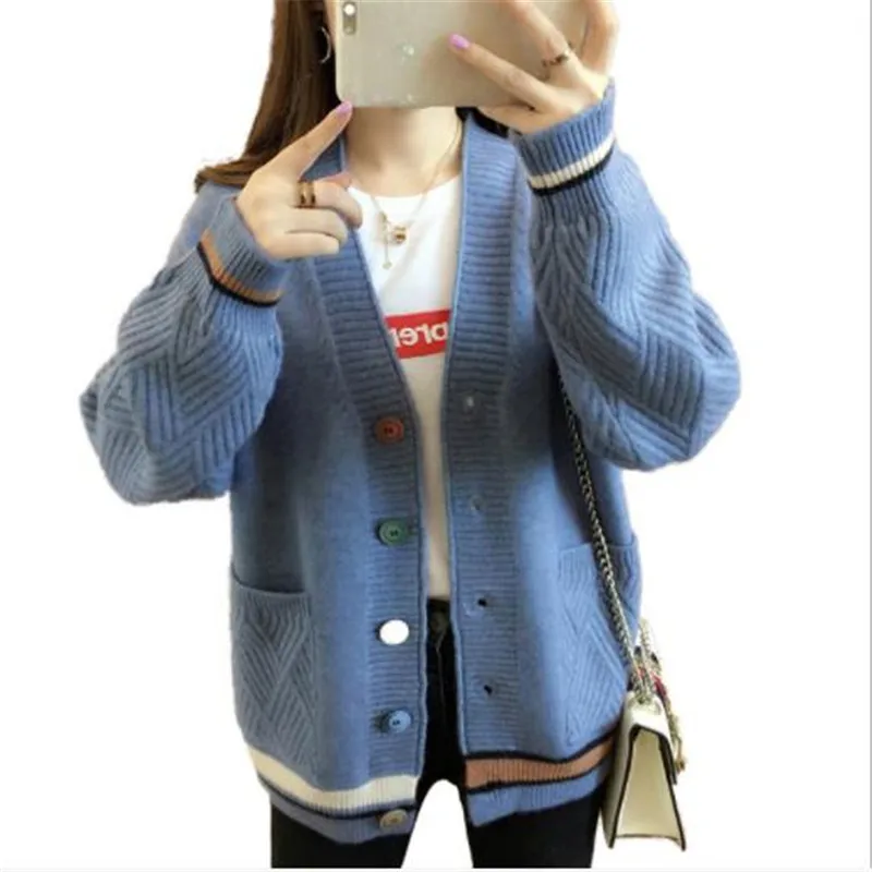 Плотный женский свитер кардиган на сезон осень-зима 2019 модное короткое вязаное