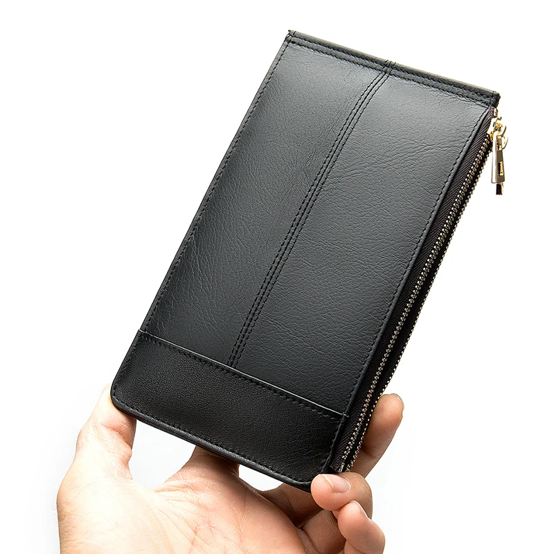8707A2Black Винтажный Мужской кожаный брендовый Роскошный кошелек, кошелек из натуральной кожи, двойная молния, мужской клатч, кошельки, отделение для монет, чехол для телефона 8707 - Цвет: 8707A2Black