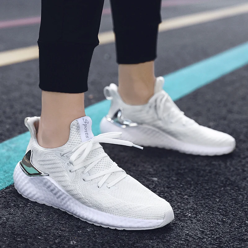 

2020 NEW Sneaker Men's Casual Shoes Breathable Male Black Flats Shoe Lace Up Outdoor Man Sneakers Non-slip Sports Footwear White