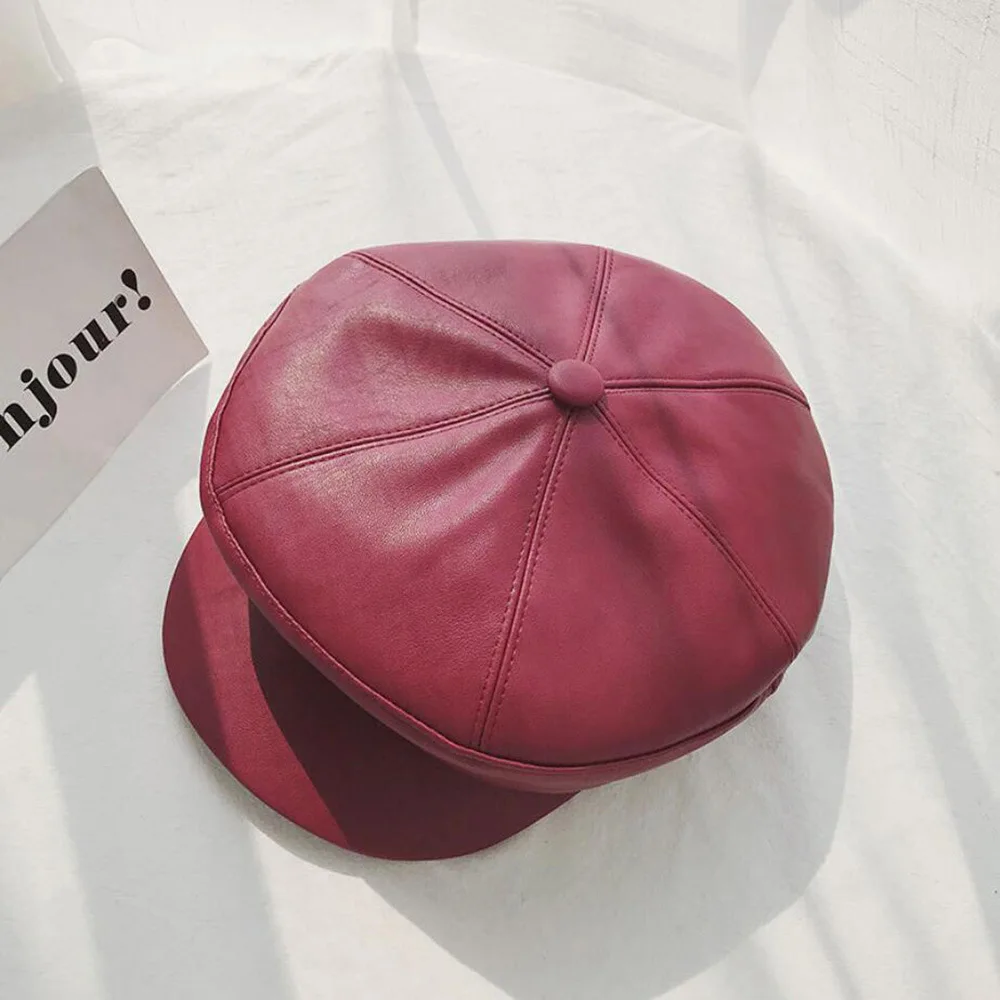 Осенне зимний берет H7501 мужской и женский из искусственной кожи корейский