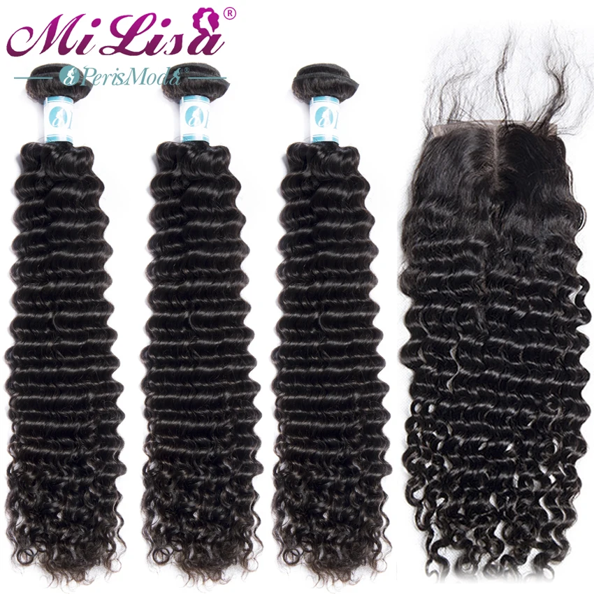 Perismoda волос глубокая волна Комплект s с бразильские волосы закрытием