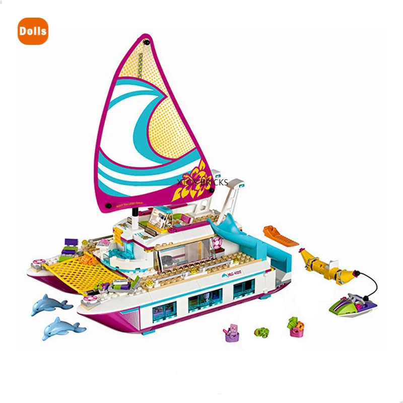 

Girls Friends Sunshine Catamaran Dolphin Yachts Bricks Boat Ship Model Building Blocks Compatible 41317 Toys for Children
