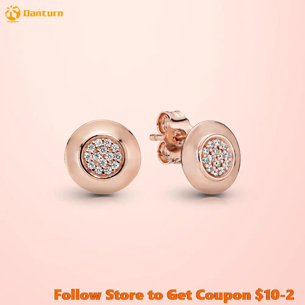 

Danturn 925 Sterling Silver Earrings Rose Signature Sparkling Stud Earrings Cubic Zirconia Statement Stud Earring Women Earrings