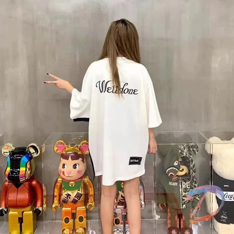 

3M Reflective WE11DONE Contrasting Color Two-piece T Shirts High Quality Falling Shoulder T-shirt Welldone Fashion Casual Tees