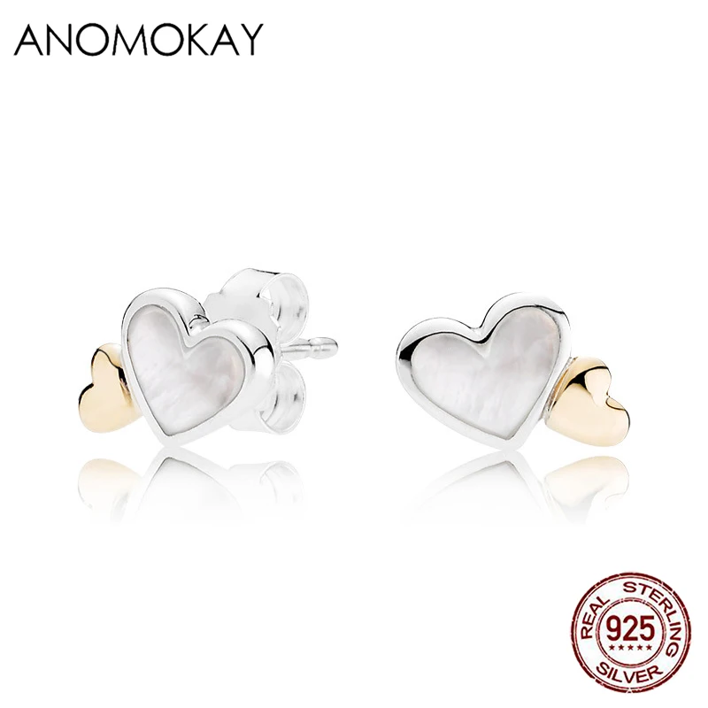 Anomookay, 925 пробы, Серебряные Двойные серьги-гвоздики в форме сердца для женщин, подарок для девушек, 925 серебряные серьги, модные ювелирные изделия, Brincos