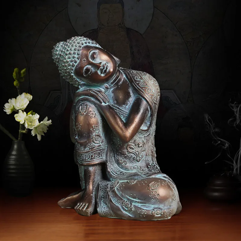 

Статуэтка Будды из Юго-Восточной Азии, статуэтка спящего Будды из смолы, имитация бронзы, украшение для дома, подарки