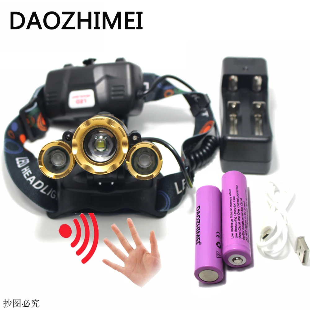 

IR sensor Induction led Headlamp usb headlight xml t6 camping car head lamp fishing light 18650 Rechargeable Battery+Charger