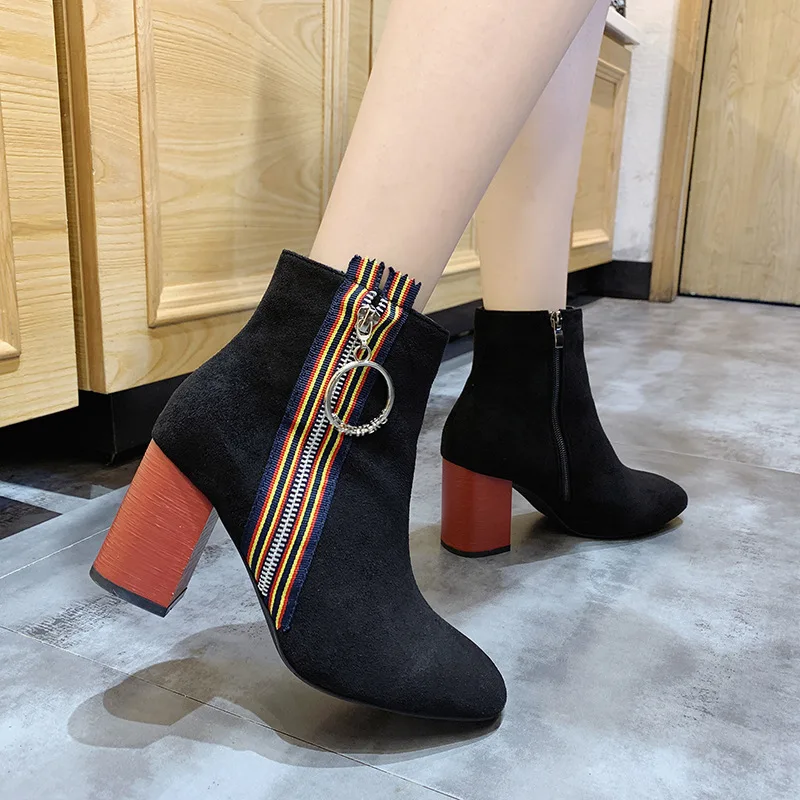 W-Новинка сезон осень-зима Модные Ботинки martin на Высоком толстом каблуке с