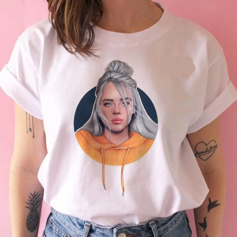 Billie eilish забавная футболка Женская harajuku Bad Guy футболка с изображением уличной kawaii 90s Хип Хоп Футболка короткий рукав Повседневная