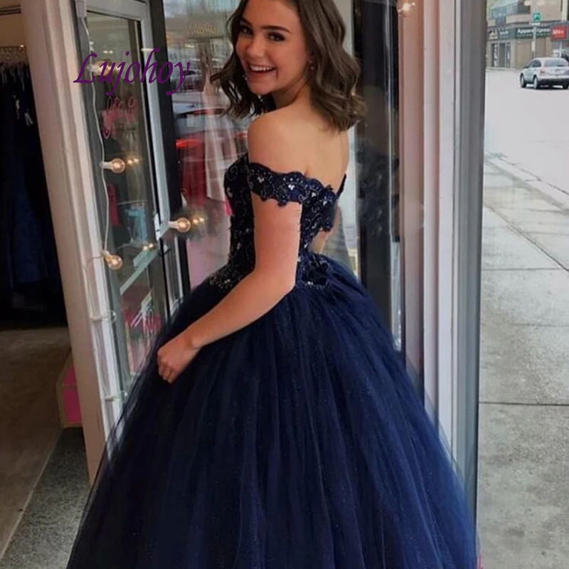 Темно-синее роскошное бальное платье Quinceanera женское Пышное Платье с кристаллами