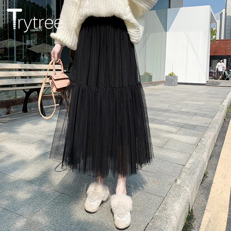 Осенне-зимняя женская юбка Trytree 2020 повседневная с эластичным поясом