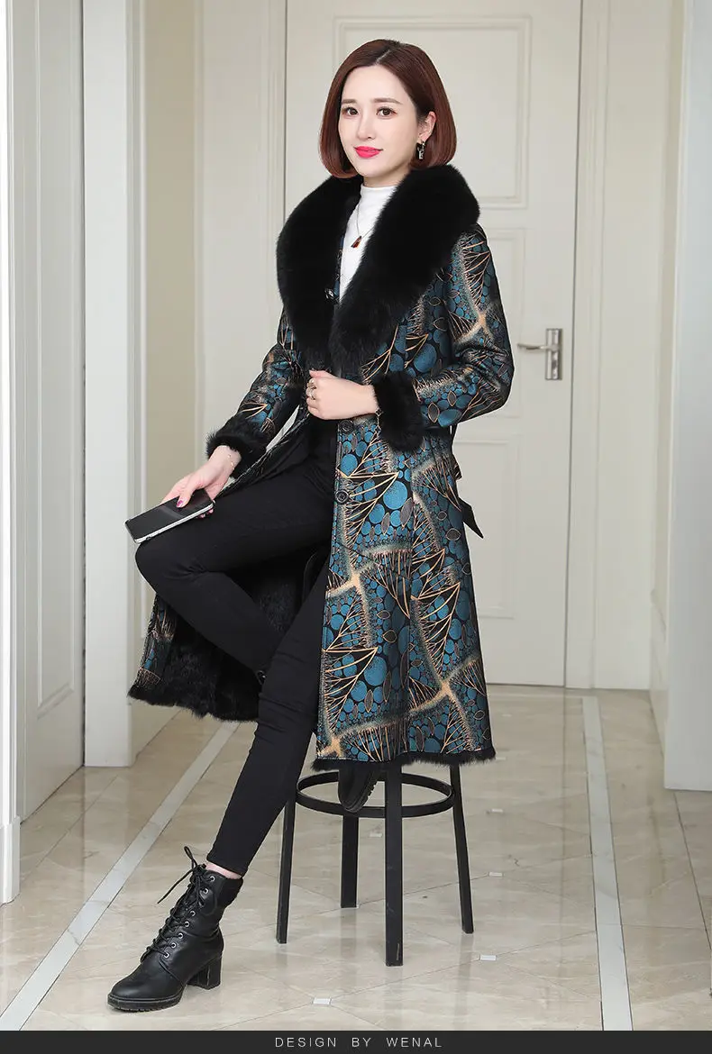 Хлопковый меховой воротник без волос с принтом в одном длинный зимний теплый