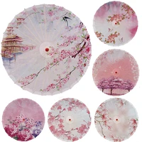 classical pink flower printed silk umbrella craft sunshade chinese style ceiling decoration dance parasol