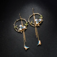 new style personalized enamel glaze flower bird earrings female temperament european and american fashion trendy long earrings