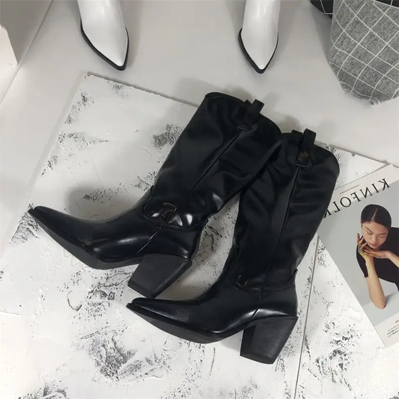 Scarpe donna/ г. Зимняя женская обувь однотонные черные и белые сапоги до колена с острым носком модная женская обувь botas mujer invierno - Цвет: Single Lining