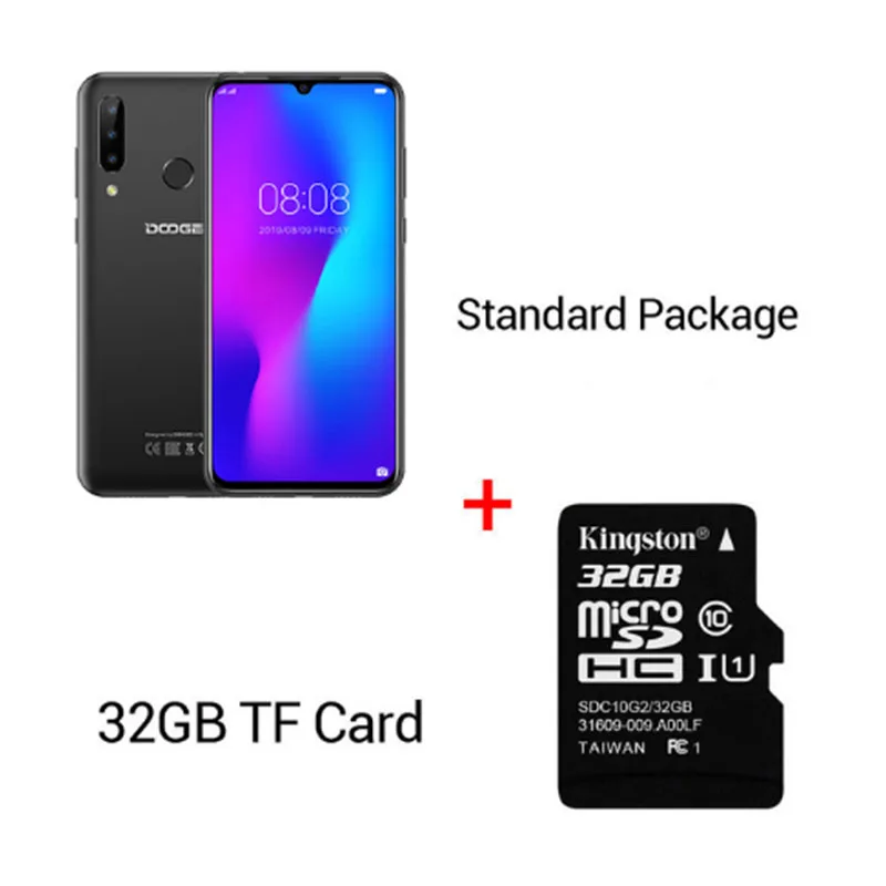 Black N 32GB Card DOOGEE N20, новинка, смартфон, 6,3 дюймов, FHD+ дисплей, 4350 мАч, 4 Гб+ 64 ГБ, четыре ядра, 10 Вт, зарядка, отпечаток пальца, 16 МП, тройная задняя камера - Цвет: Black N 32GB Card