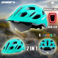 sun road mtb 2in1 competition bike helmet with detachable brim goggles tail light bicycle helmets for men cascos para bicicleta