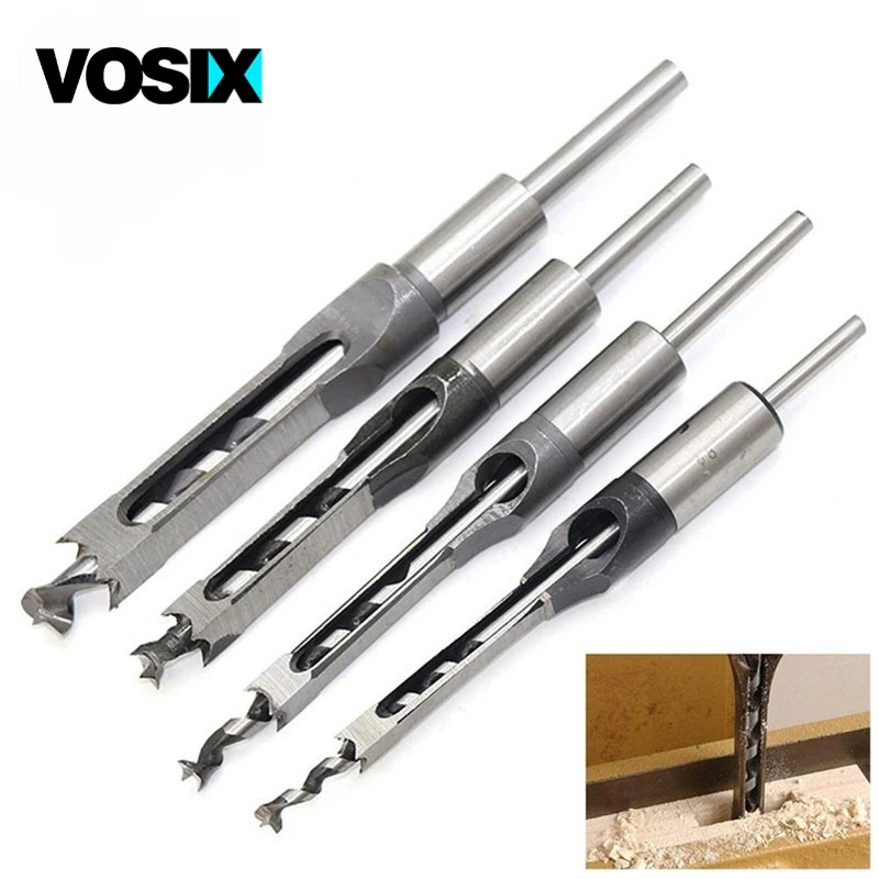 

4PCS HSS Twist Drill Bits Square Auger Mortising Chisel Drill Set Square Hole Woodworking Drill Tools Kit Set Extended SawTP-021