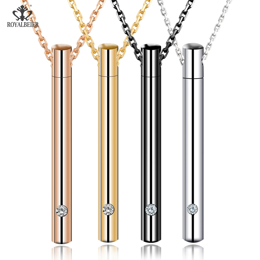 

Royalbeier New Arrival Empty 316l Stainless Steel Cremation Urn Pendant Crystal Perfume Bottles Necklace Pendants Wholesale Gift