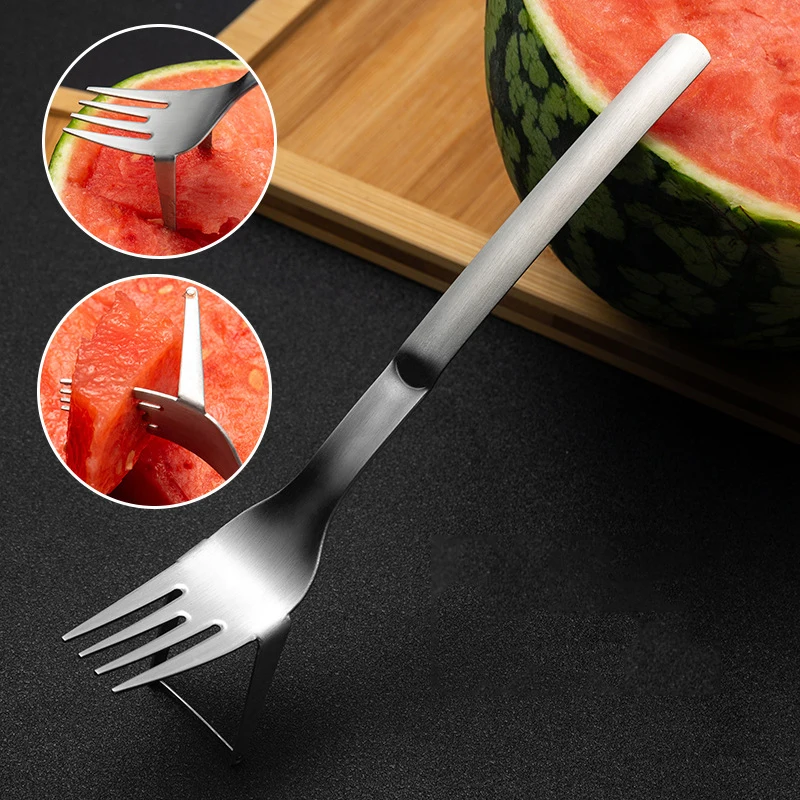 

Stainless Steel Watermelon Fork Slicer Multifunction 2 in 1 Meat Cutter Fruit Cutting Fork Spoon Tableware Kitchen Accessories