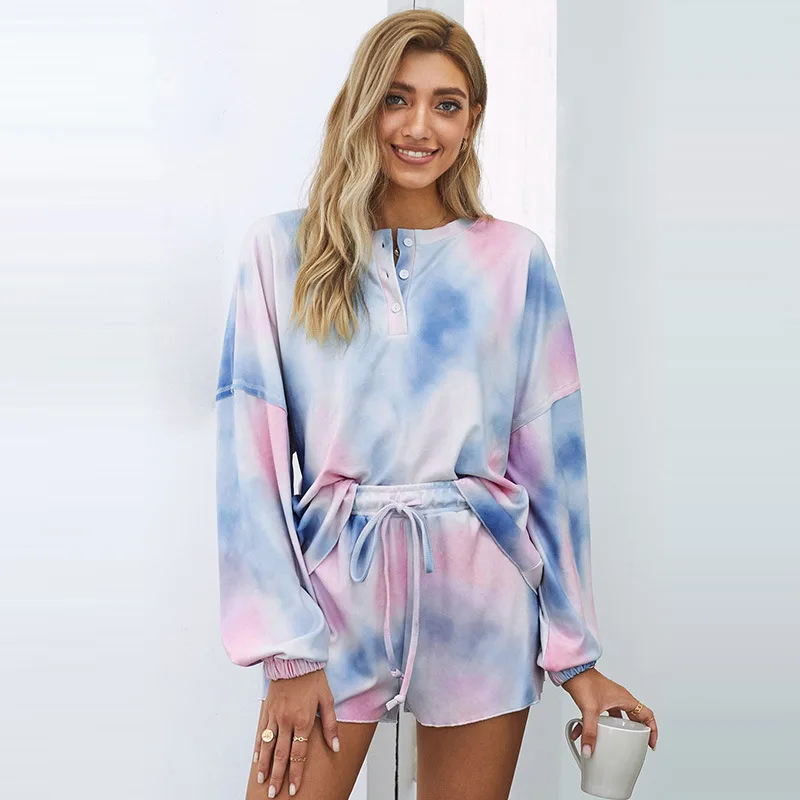 

2020 autumn pajamas long sleeve pijama womens pajama set movement Casual Tie dye Comfortable shorts sleepwear suit homewear