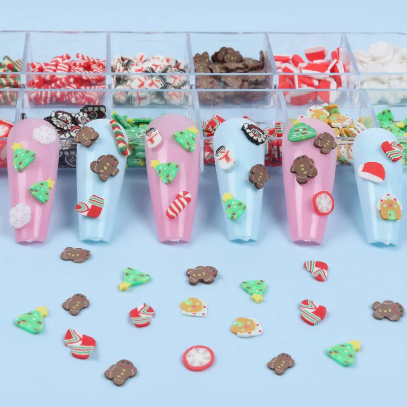 

Christmas Nail Art Makeup Decorations 3D Colorful Polymer Clay Slices Nail Sequins Manicure Charms Nail Supplies 12 Girds