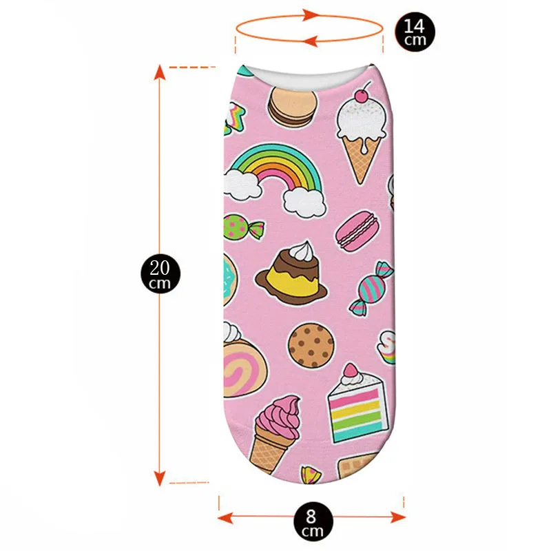 Женские короткие носки с принтом мороженого розового цвета|Носки| |