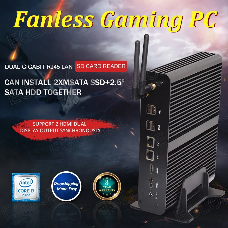 Мини компьютер Eglobal Intel Core i7 4650U без вентилятора прочный корпус 4K двойная Lan HDMI SD