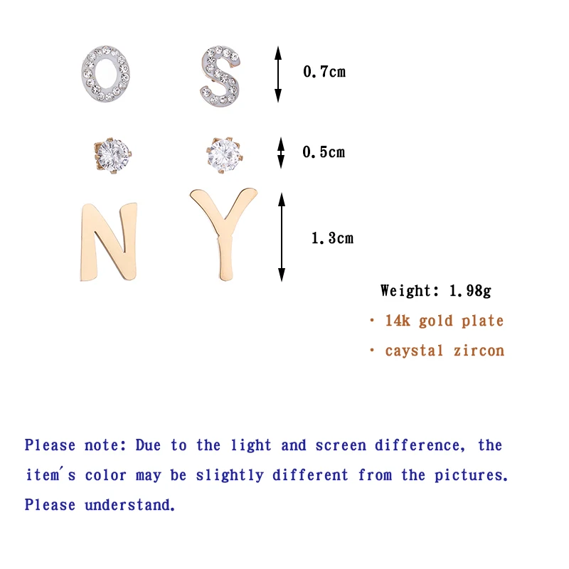 

ONYSS Fashion Jewelry 6 pcs Alphabet Letter Bezel Stud Earrings Sets for Women Wholesale