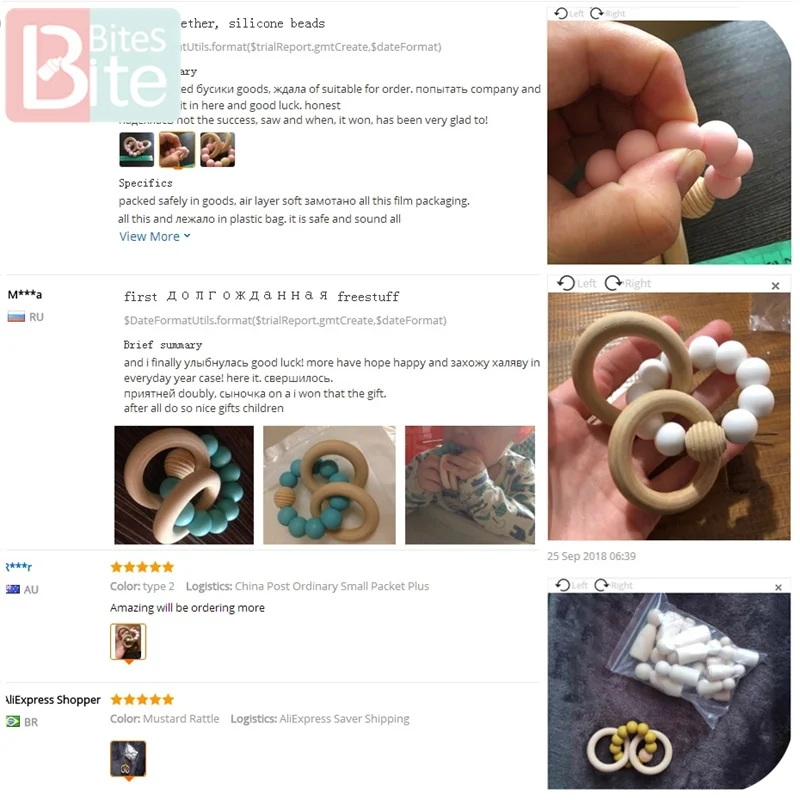 1Pc Baby Silicone Teether Bracelets Rattle Threaded Bead Bangles Teething Wooden Ring Rodent Children's Goods Gift | Мать и ребенок