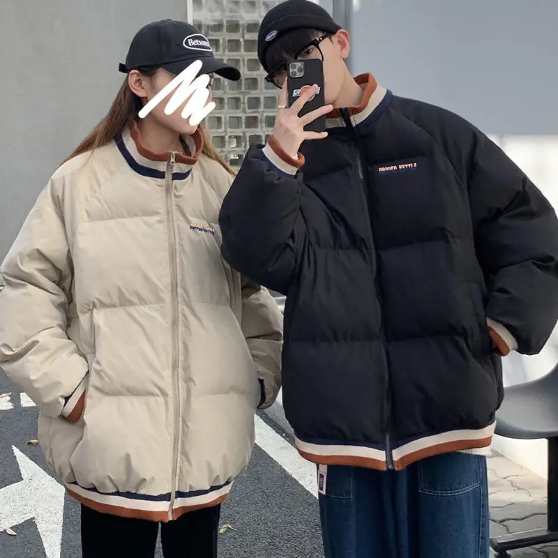 

New Winter Cotton Padded Jacket Letter Print Parka Men's Baseball Jacket Harajuku Warm Varsity Bomber Coat Unisex Couple Uniform