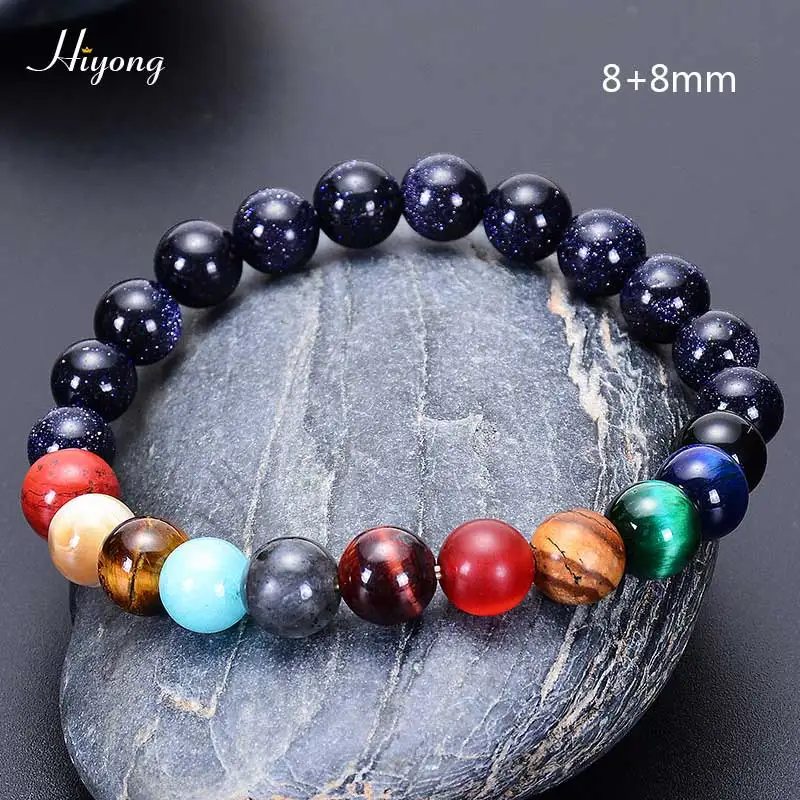 Planet bracelet HIYONY 7 Чакра браслет мужской черный матовый Лава Исцеление баланс бусины рейки Будда молитва браслет для йоги из натуральных камней для женщин - Окраска металла: Planet bracelet