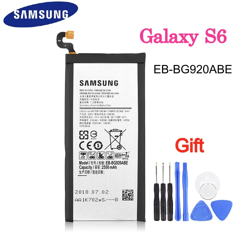 Оригинальная батарея EB BG920ABE 2550 мАч для Samsung GALAXY S6 G9200 G9208 G9209 G920F G920I G920 G920A G920V G920T