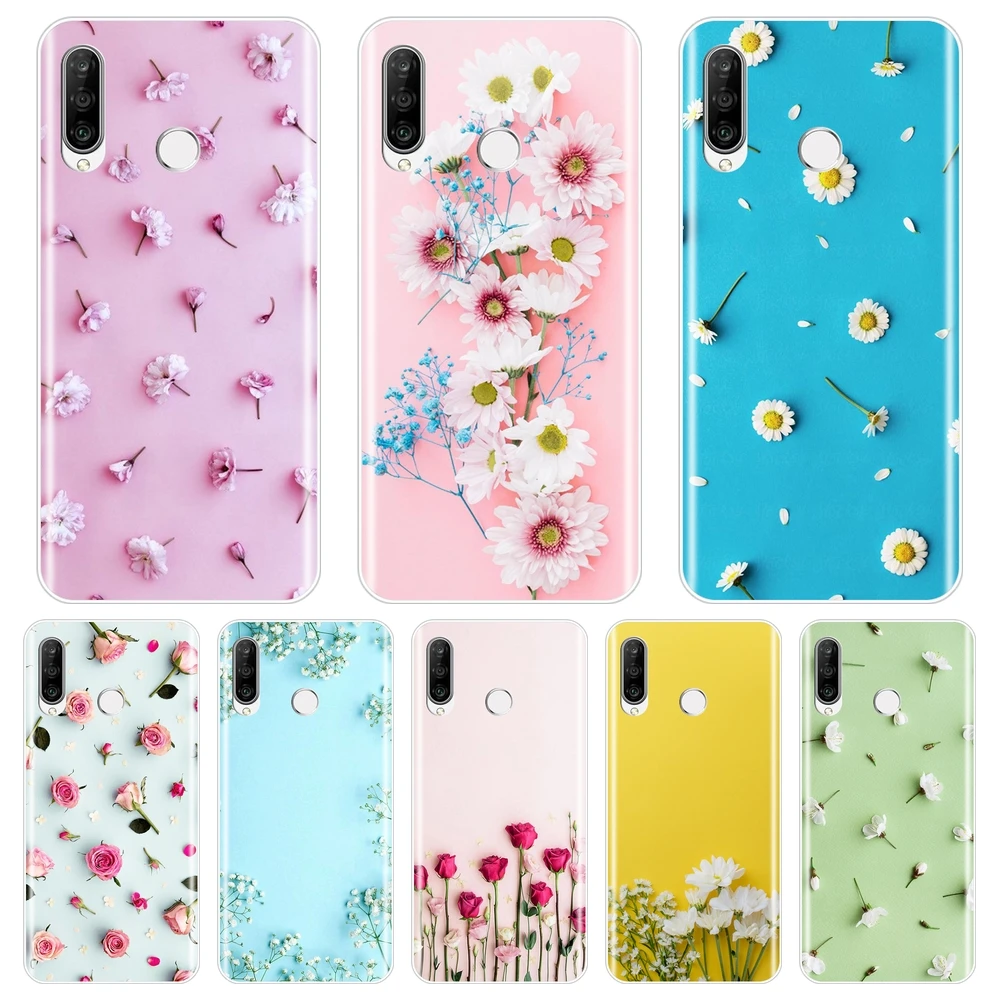 Задняя крышка из ТПУ для Huawei P30 Lite Pro P20 2019 силиконовый чехол телефона с цветами