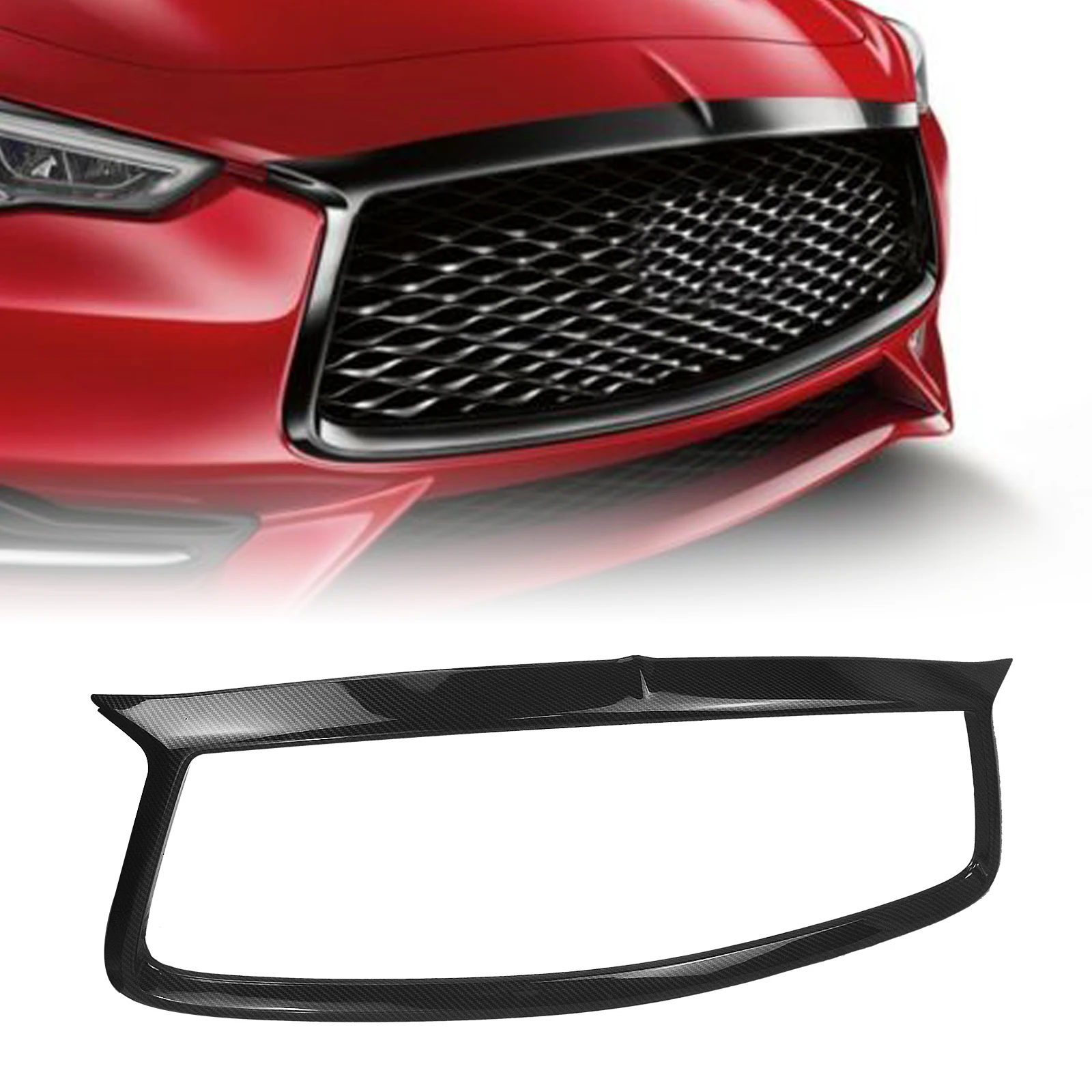 

For Infiniti Q60 Coupe 2017-2021 Front Upper Grill Trim Cover Overlay Carbon Fiber Look Car Upper Bumper Hood Grille Frame Strip