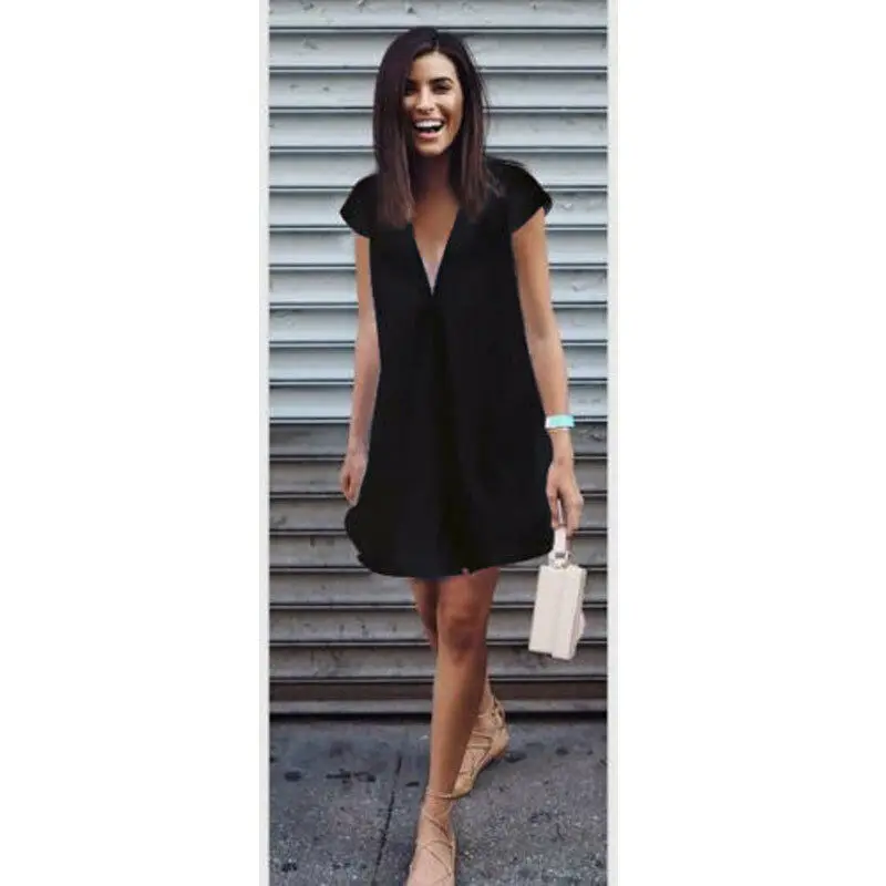 

Plus Size Women Casual Loose V-Neck Oversize Loose Chiffon Long Top Shirt Blouse Short Dress