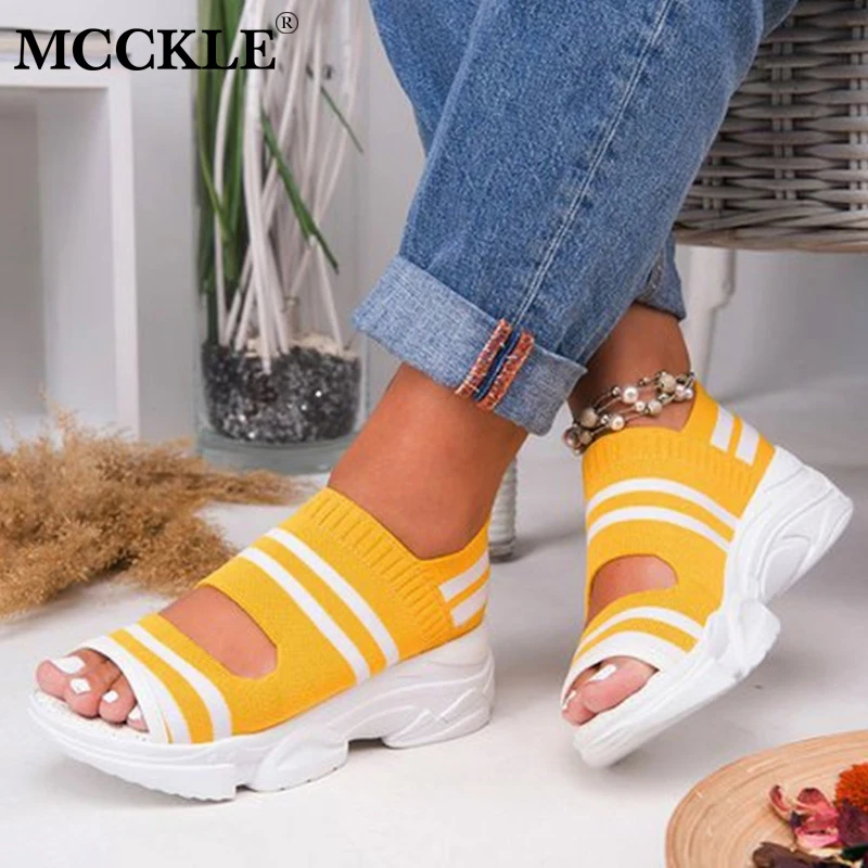 Сандалии MCCKLE женские из эластичной ткани без застежки открытый носок толстая
