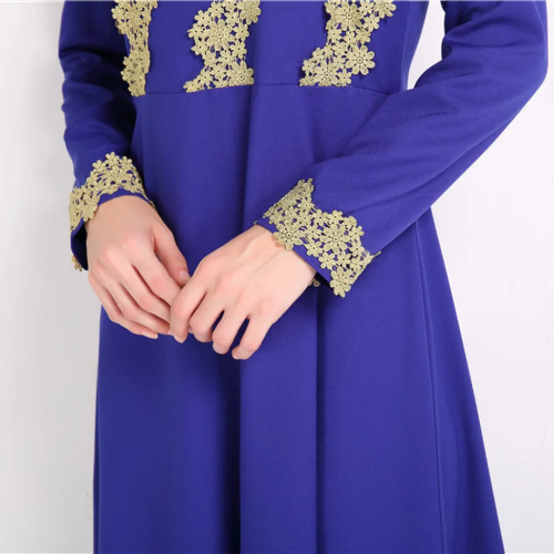 

2021 New Middle East Dubai Islamic Muslim Long Sleeve Lace Piece Receive Waist Malay Dress Middle East Temperament Dress