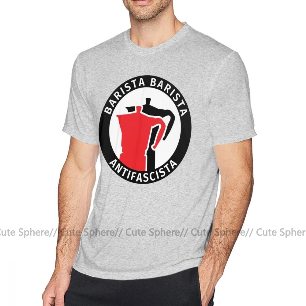 Футболка Antifa, футболка Barista Antifascista, 100 хлопок, футболка с коротким рукавом, милая Классическая футболка с принтом - Цвет: Gray